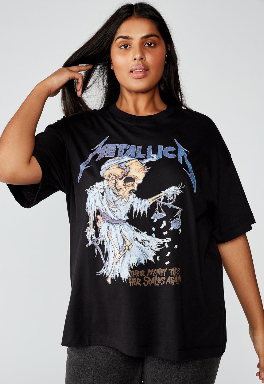Cotton On - Curve oversized graphic license tee pro metallica money scale - black