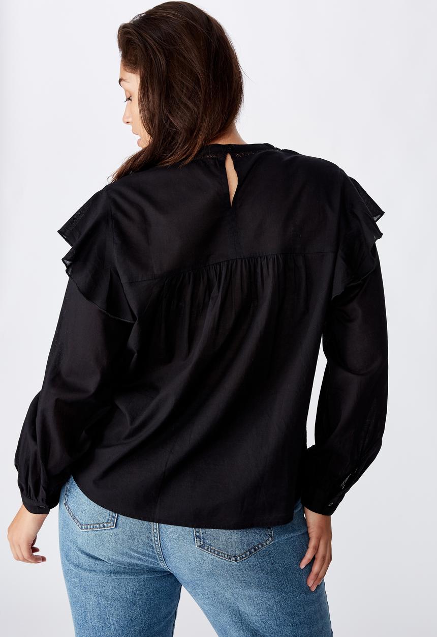 Cotton On - Curve smock lace blouse - black