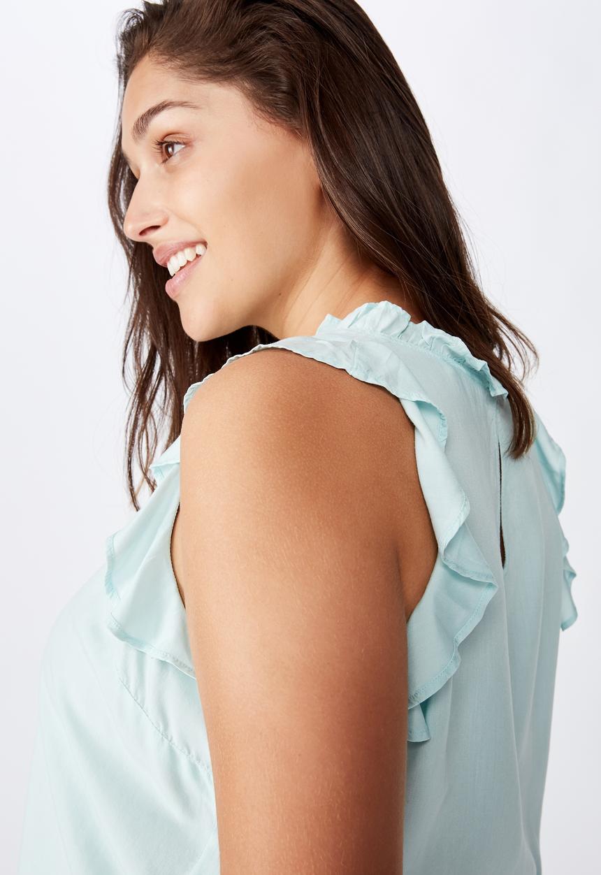 Cotton On - Curve sunny days sleeveless frill tank - washed blue