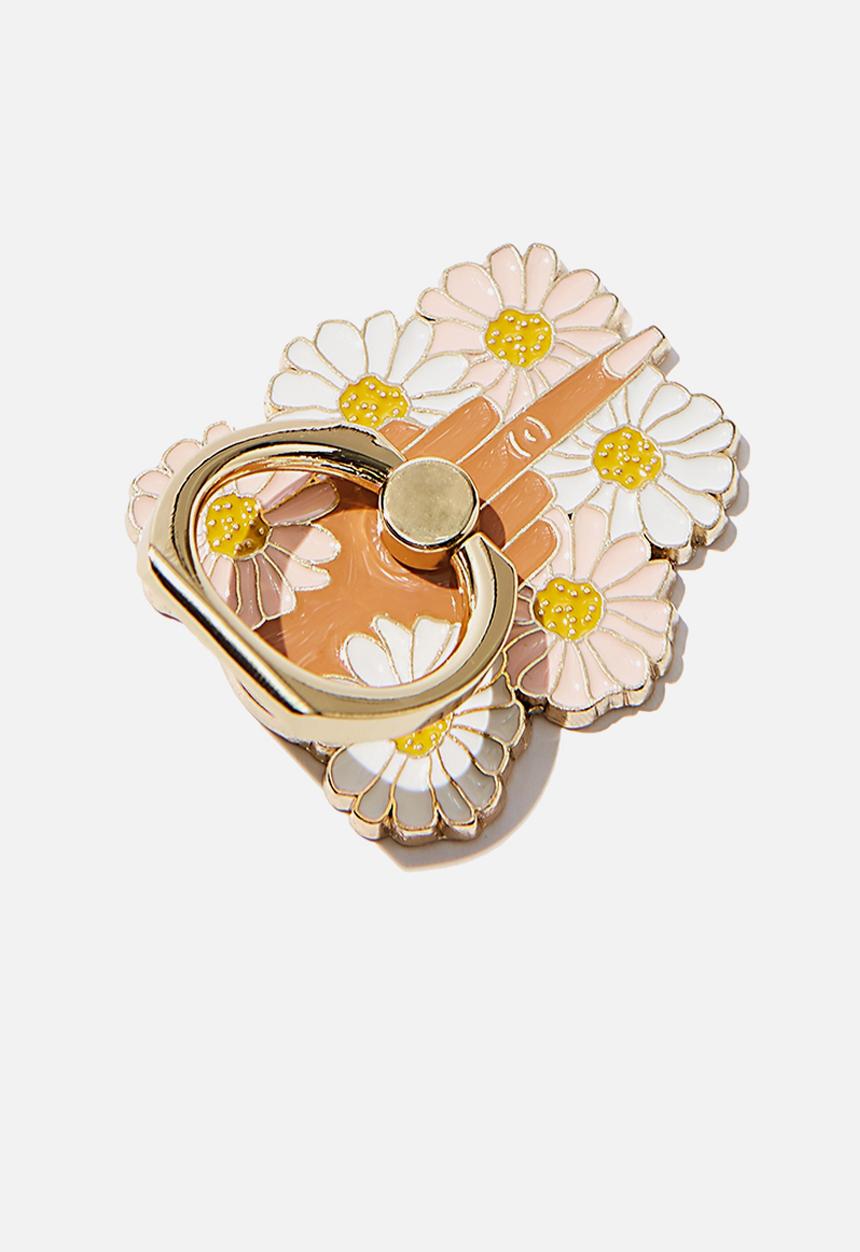 Typo - Enamel phone ring - floral rude finger!