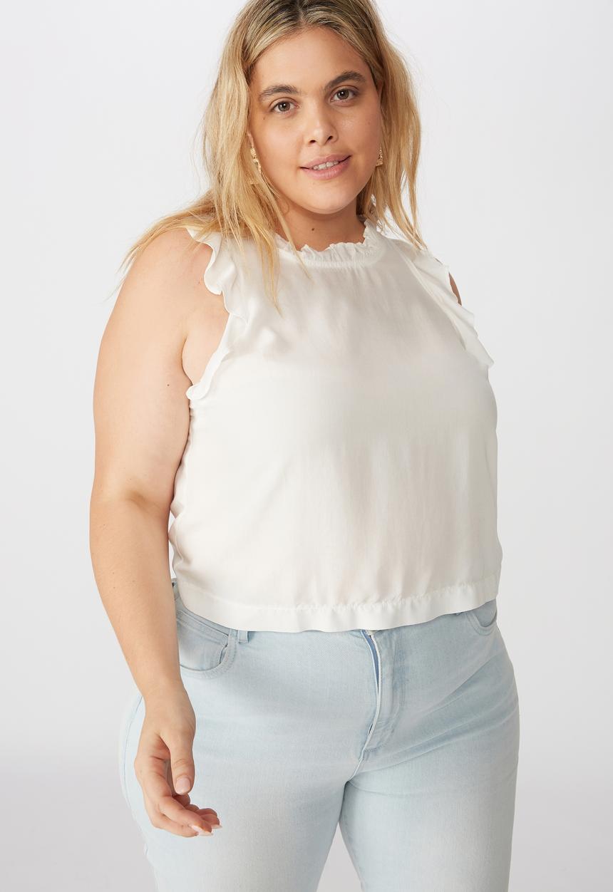 Cotton On - Curve sunny days sleeveless frill tank - white