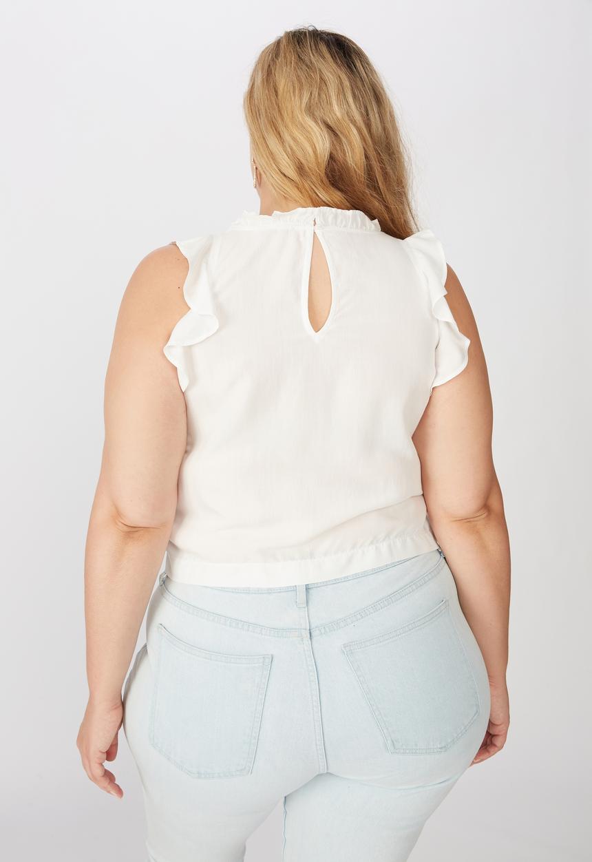 Cotton On - Curve sunny days sleeveless frill tank - white