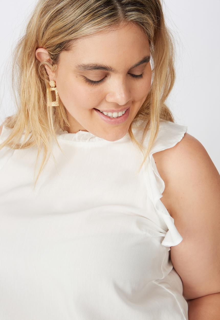 Cotton On - Curve sunny days sleeveless frill tank - white
