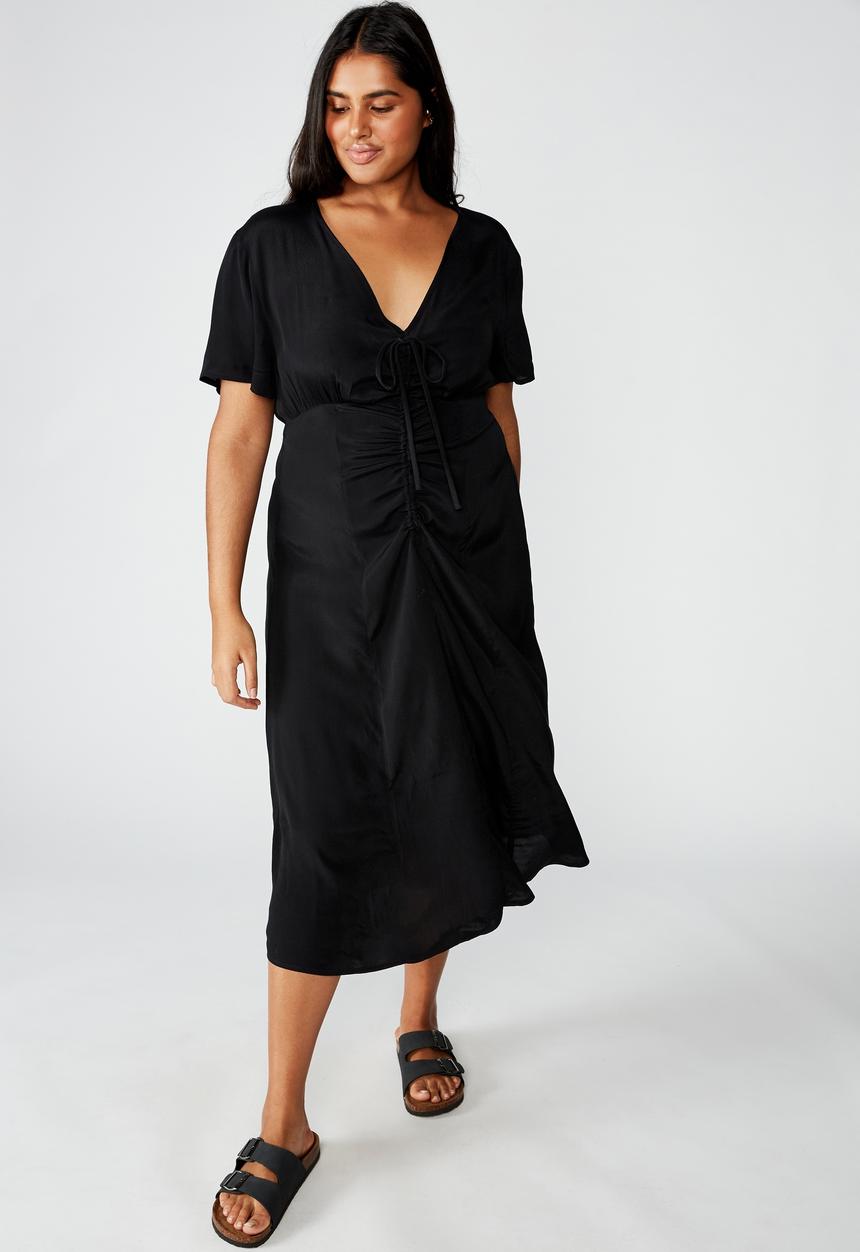 Cotton On - Curve woven Marissa gathered front midi dress - black