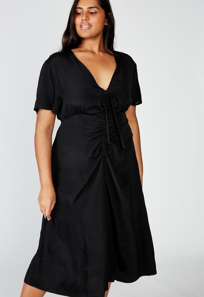 Cotton On - Curve woven Marissa gathered front midi dress - black
