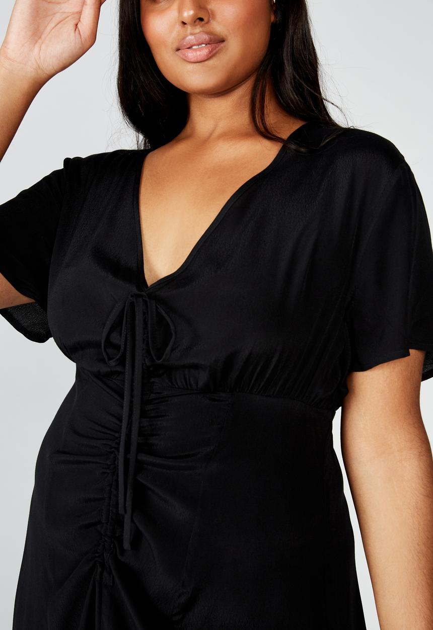 Cotton On - Curve woven Marissa gathered front midi dress - black