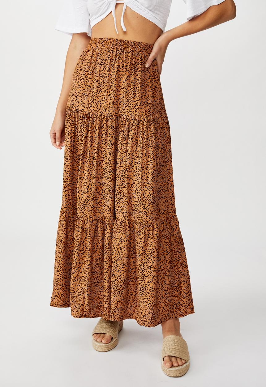 Cotton On - Jasmine maxi skirt natalie spot - brown & black