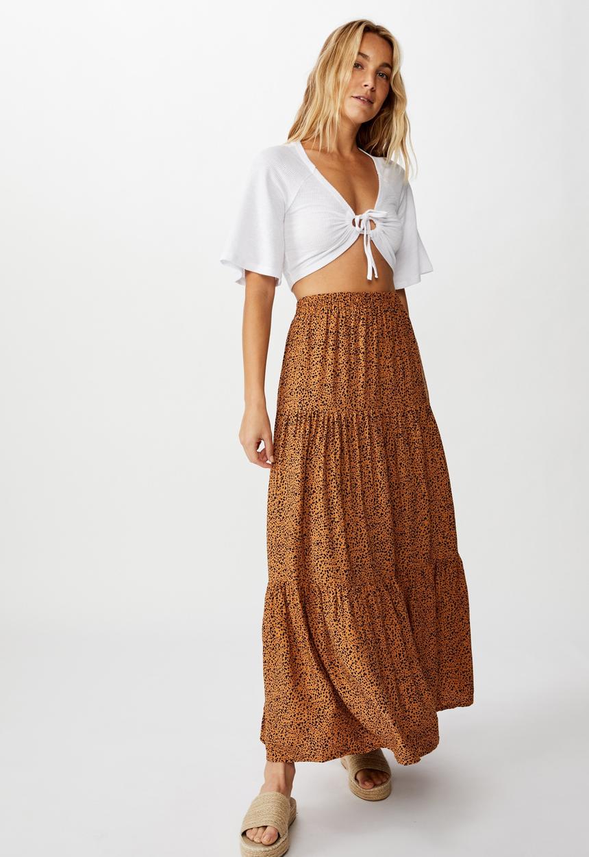 Cotton On - Jasmine maxi skirt natalie spot - brown & black