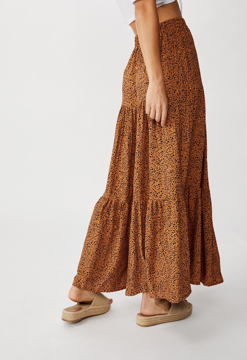 Cotton On - Jasmine maxi skirt natalie spot - brown & black