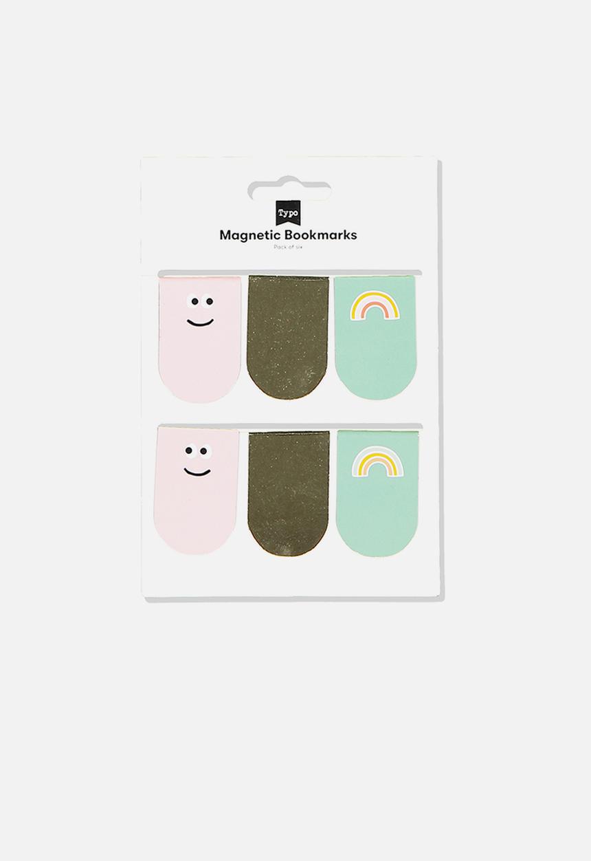 Typo - 6 pack magnetic bookmark - faces & rainbows