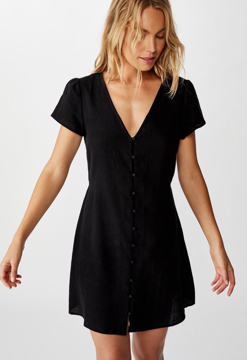 Cotton On - Woven juliette short sleeve mini dress - black