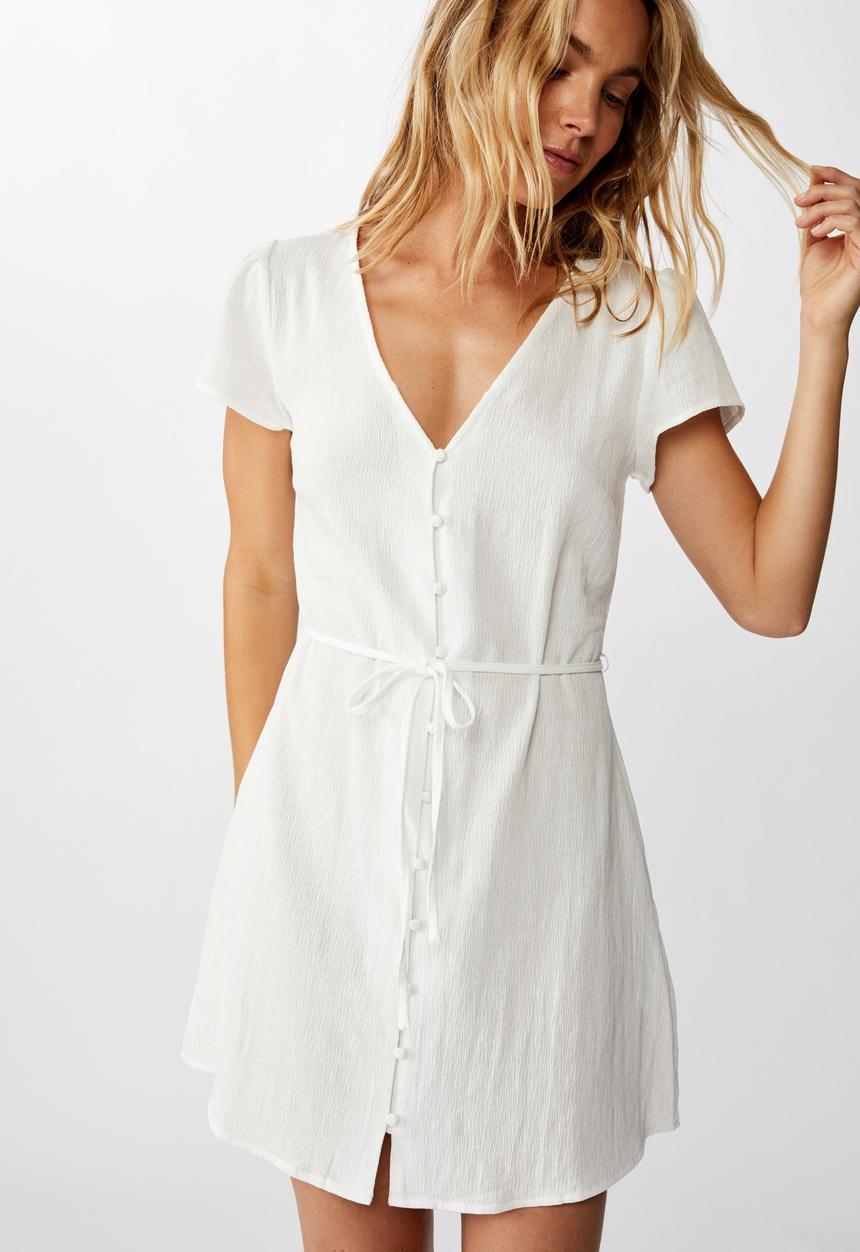 Cotton On - Woven juliette short sleeve mini dress - white