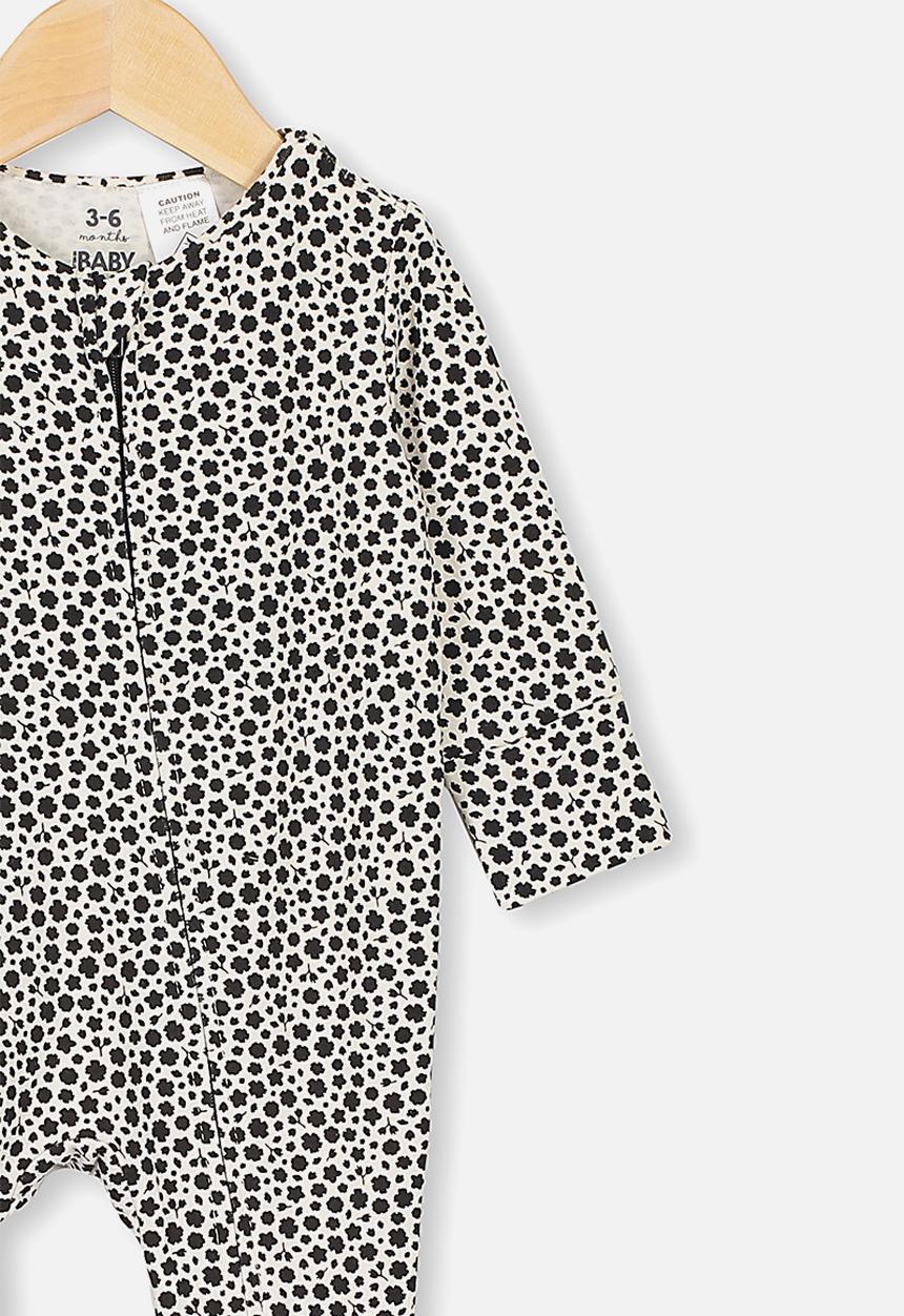 Cotton On - The long sleeve zip romper - black edith floral