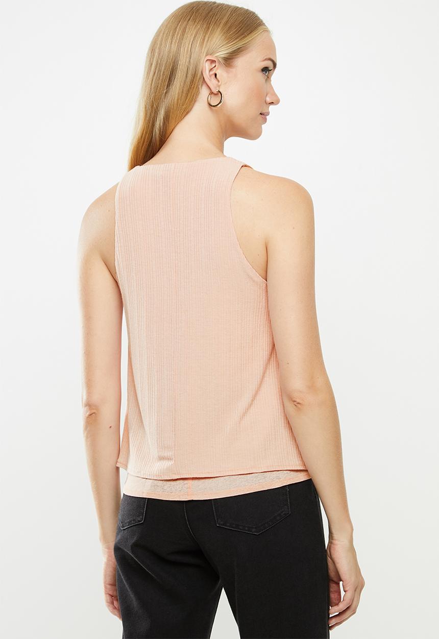 MANGO - Ribbed strap T-shirt - pink 