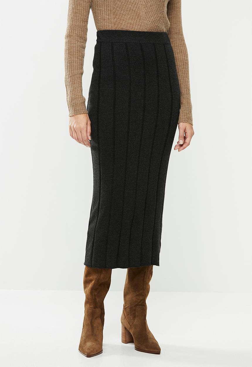 MANGO - Midi knit skirt - grey
