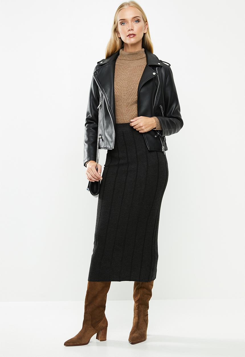 MANGO - Midi knit skirt - grey