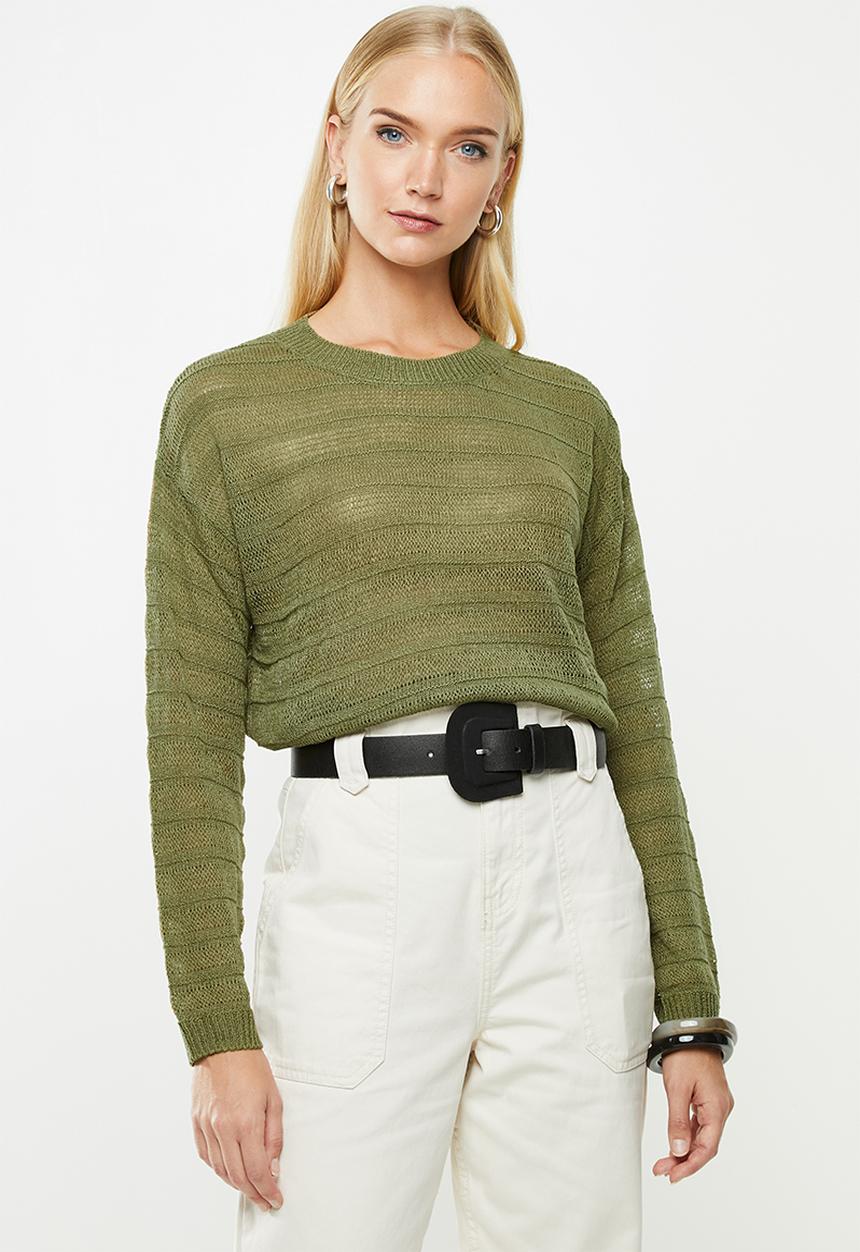 MANGO - Open knit jersey - khaki
