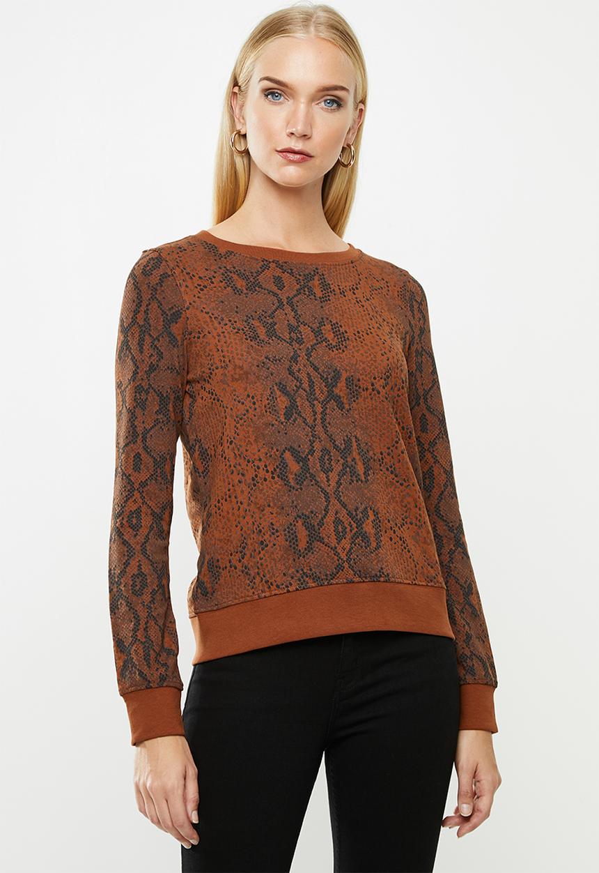 ONLY - Isla o-neck jersey - rust & black