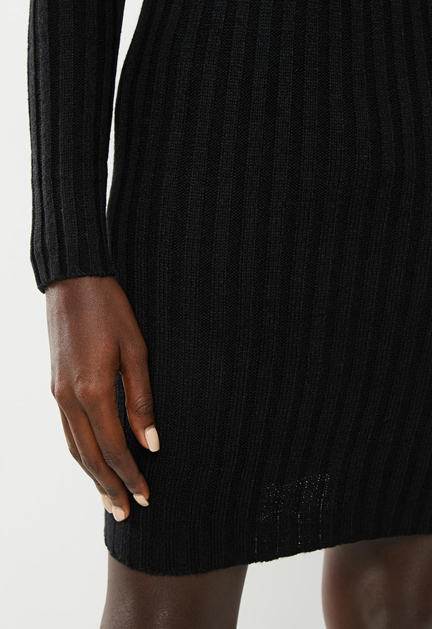 Brave Soul - Roll neck ribbed tunic dress - black