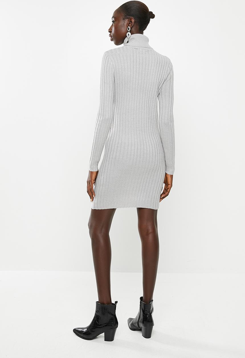 Brave Soul - Roll neck ribbed tunic dress - grey