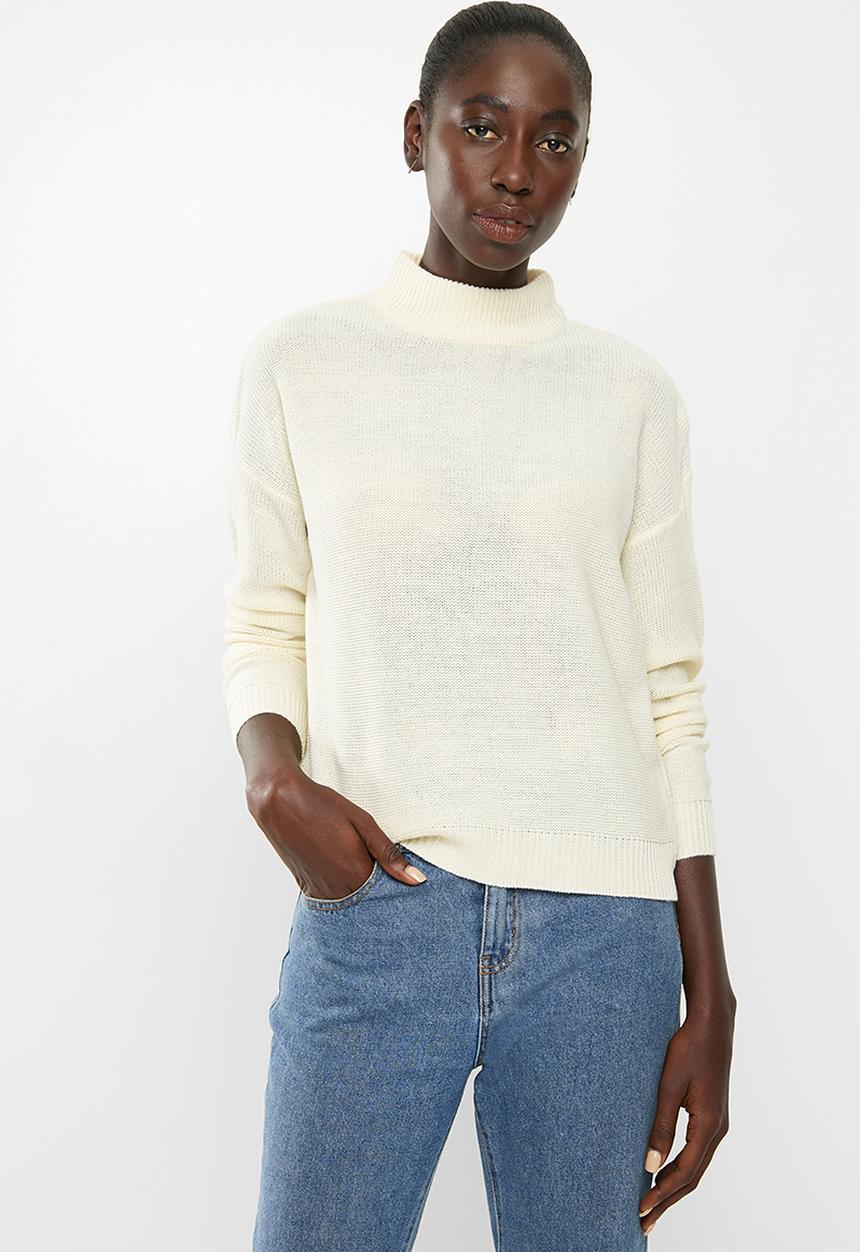 Brave Soul - Boxy high neck jumper - cream