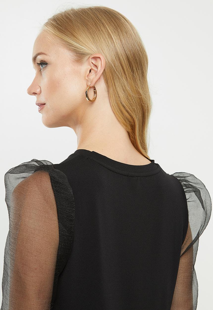 Vero Moda - Alberta long sleeve puff top - black