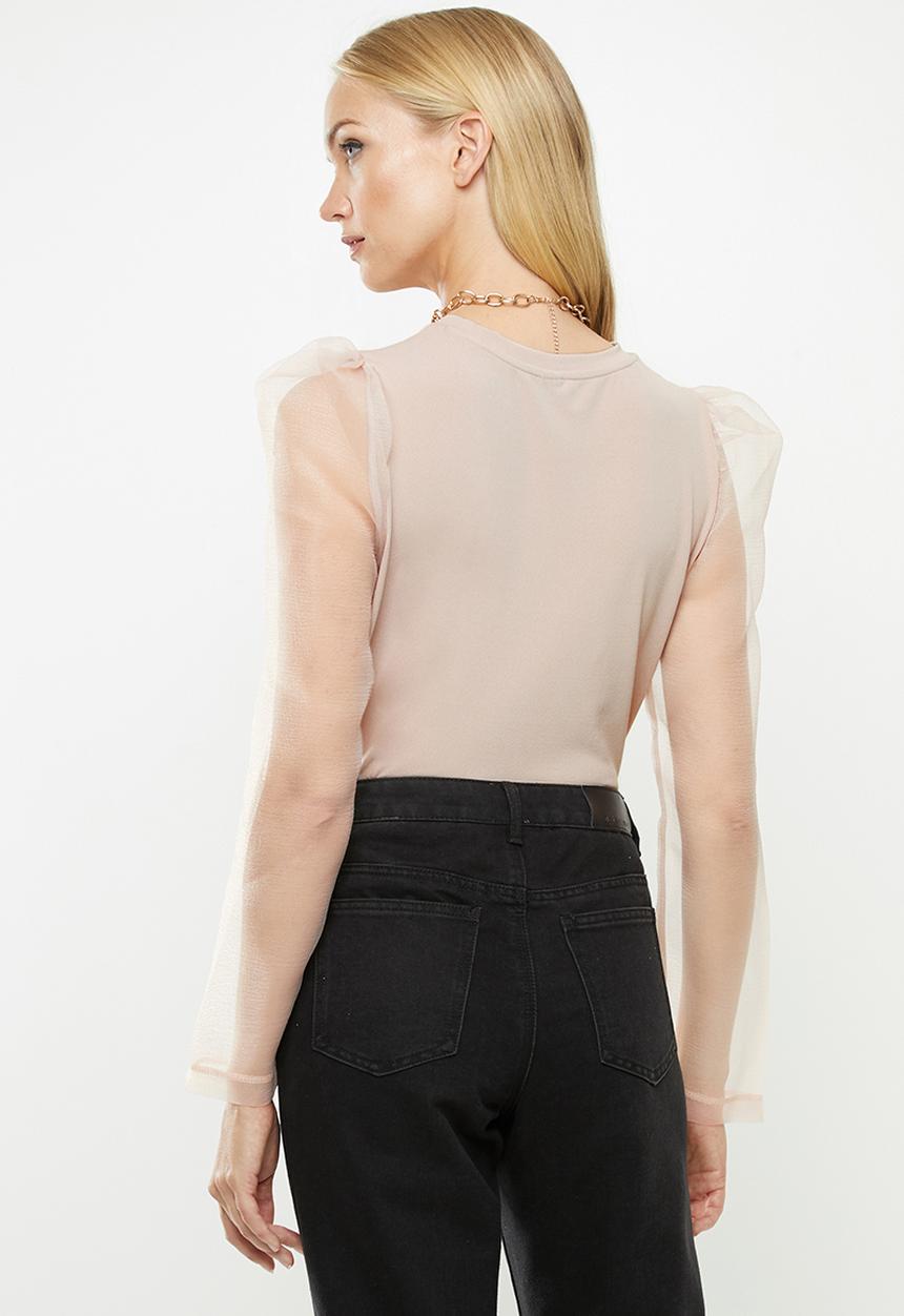 Vero Moda - Alberta long sleeve puff top - neutral 