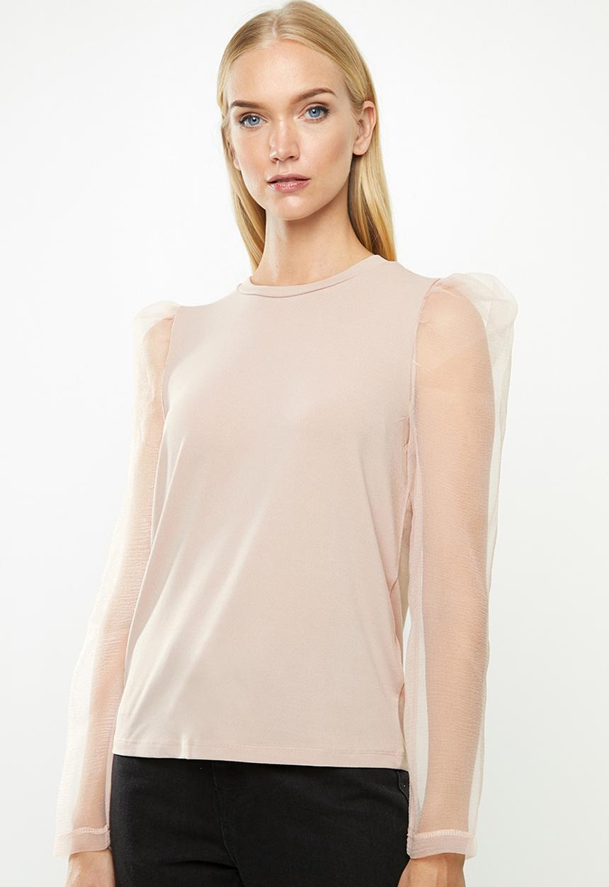 Vero Moda - Alberta long sleeve puff top - neutral 
