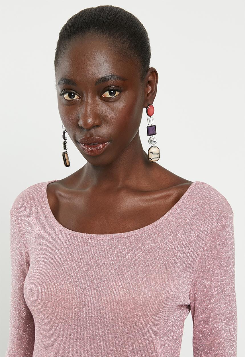 Vero Moda - Isla long sleeve O-neck lurex- pink 