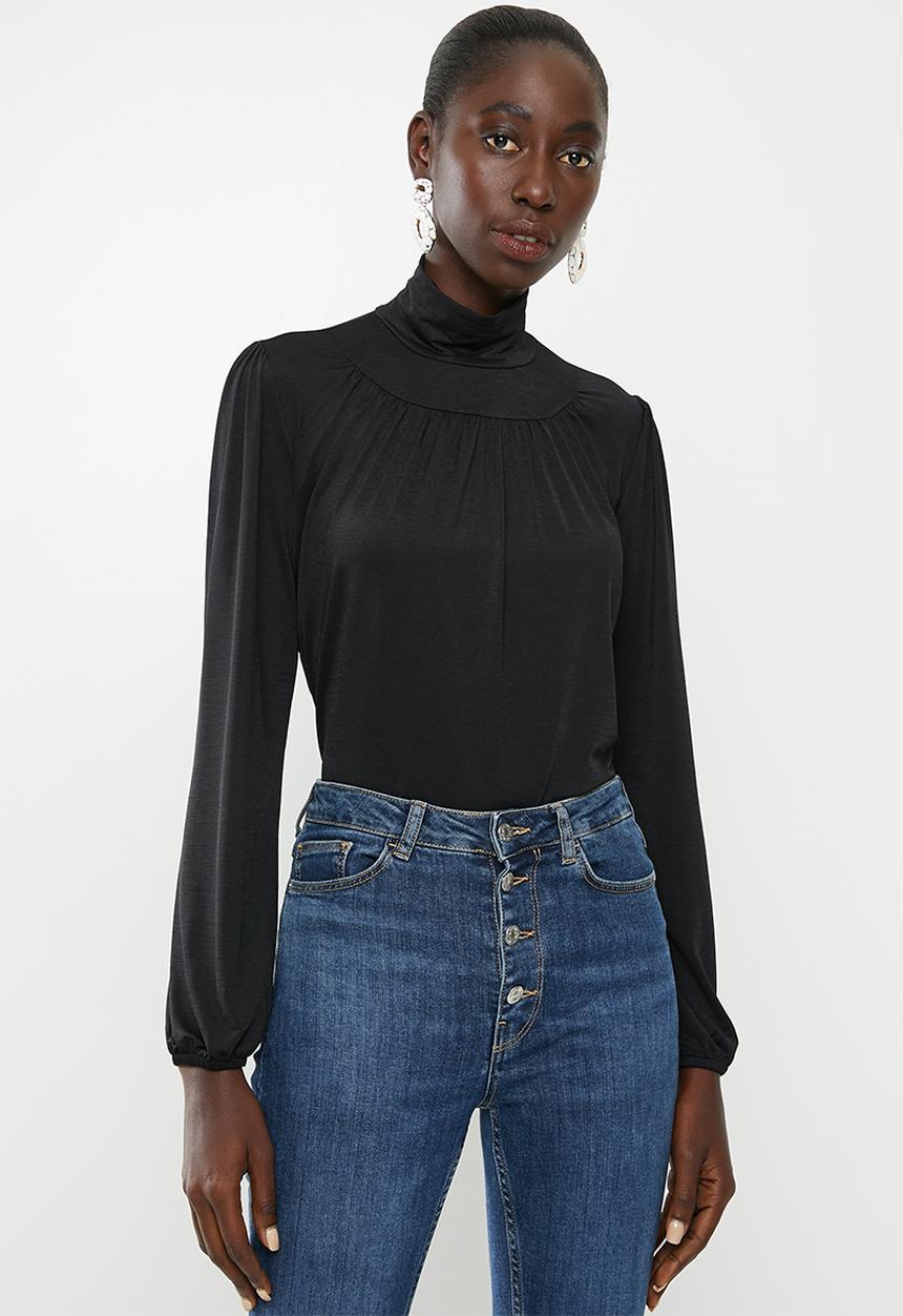 Vero Moda - Ella long sleeve highneck pleat blouse - black
