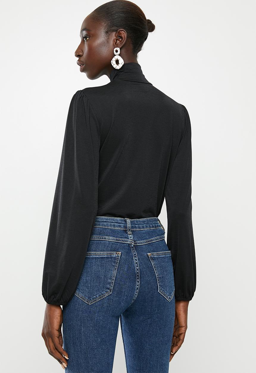 Vero Moda - Ella long sleeve highneck pleat blouse - black