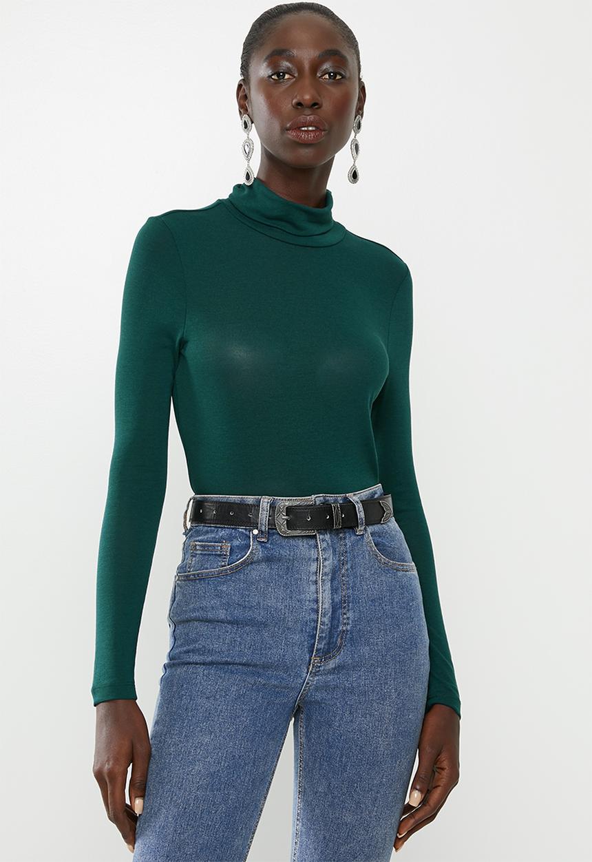 Vero Moda - Carla long sleeve high neck top - green 