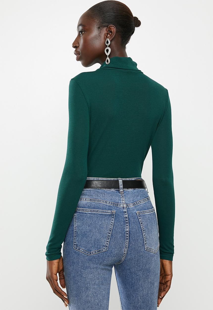 Vero Moda - Carla long sleeve high neck top - green 