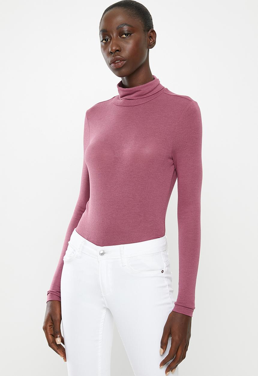 Vero Moda - Carla long sleeve high neck top - pink 