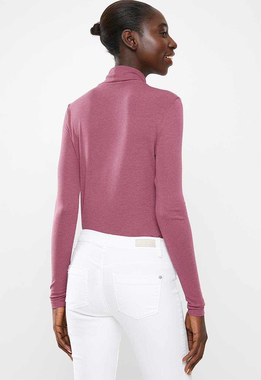 Vero Moda - Carla long sleeve high neck top - pink 