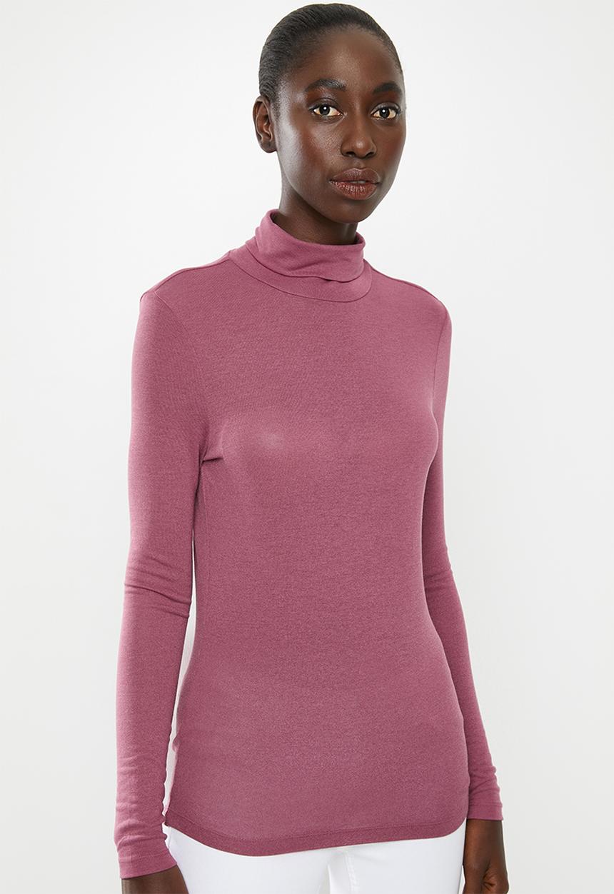 Vero Moda - Carla long sleeve high neck top - pink 