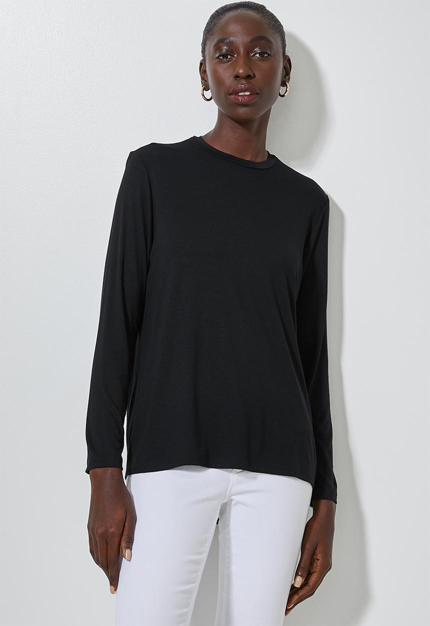 Superbalist - Longline curved hem top - black