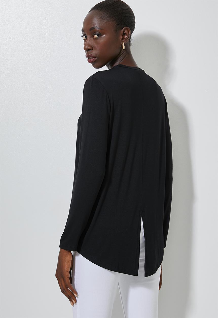 Superbalist - Longline curved hem top - black