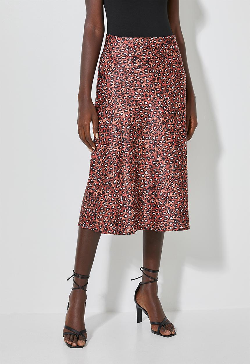Superbalist - Bias midi slip skirt - red animal
