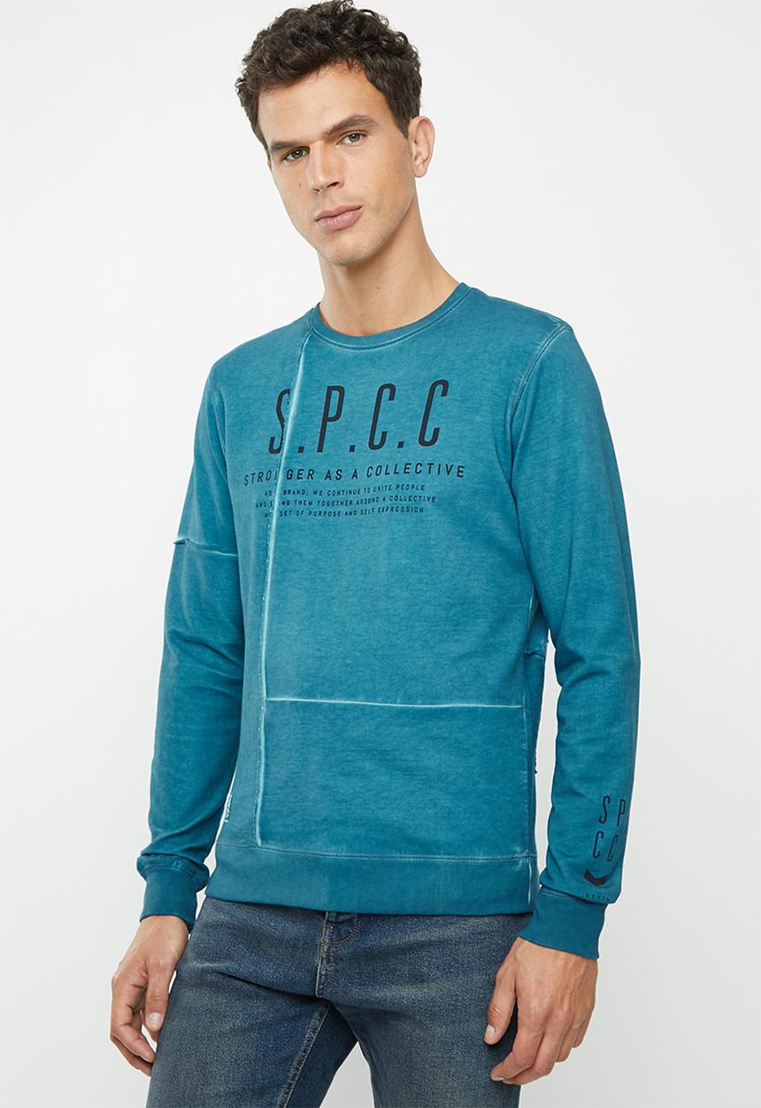 S.P.C.C - Rockaway dirty dye crew neck logo sweat - blue