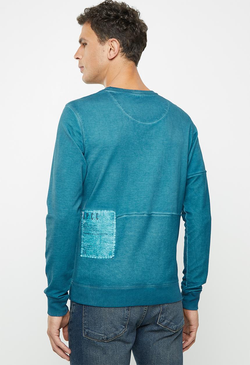 S.P.C.C - Rockaway dirty dye crew neck logo sweat - blue