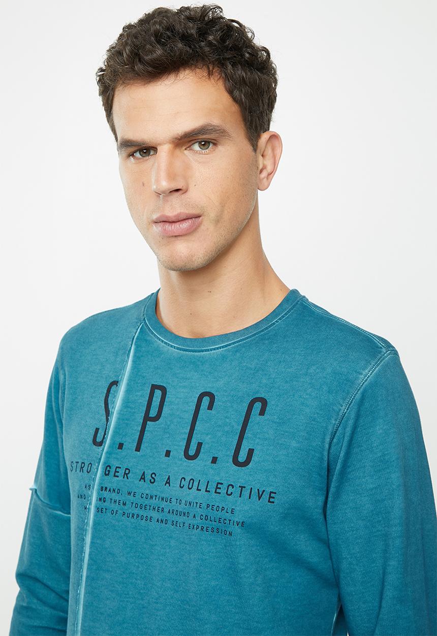 S.P.C.C - Rockaway dirty dye crew neck logo sweat - blue