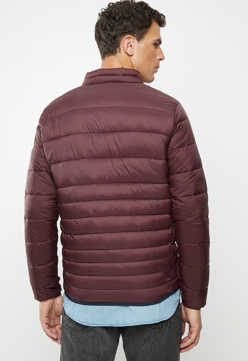 Jack & Jones - Bomb puffer collar jacket - burgundy