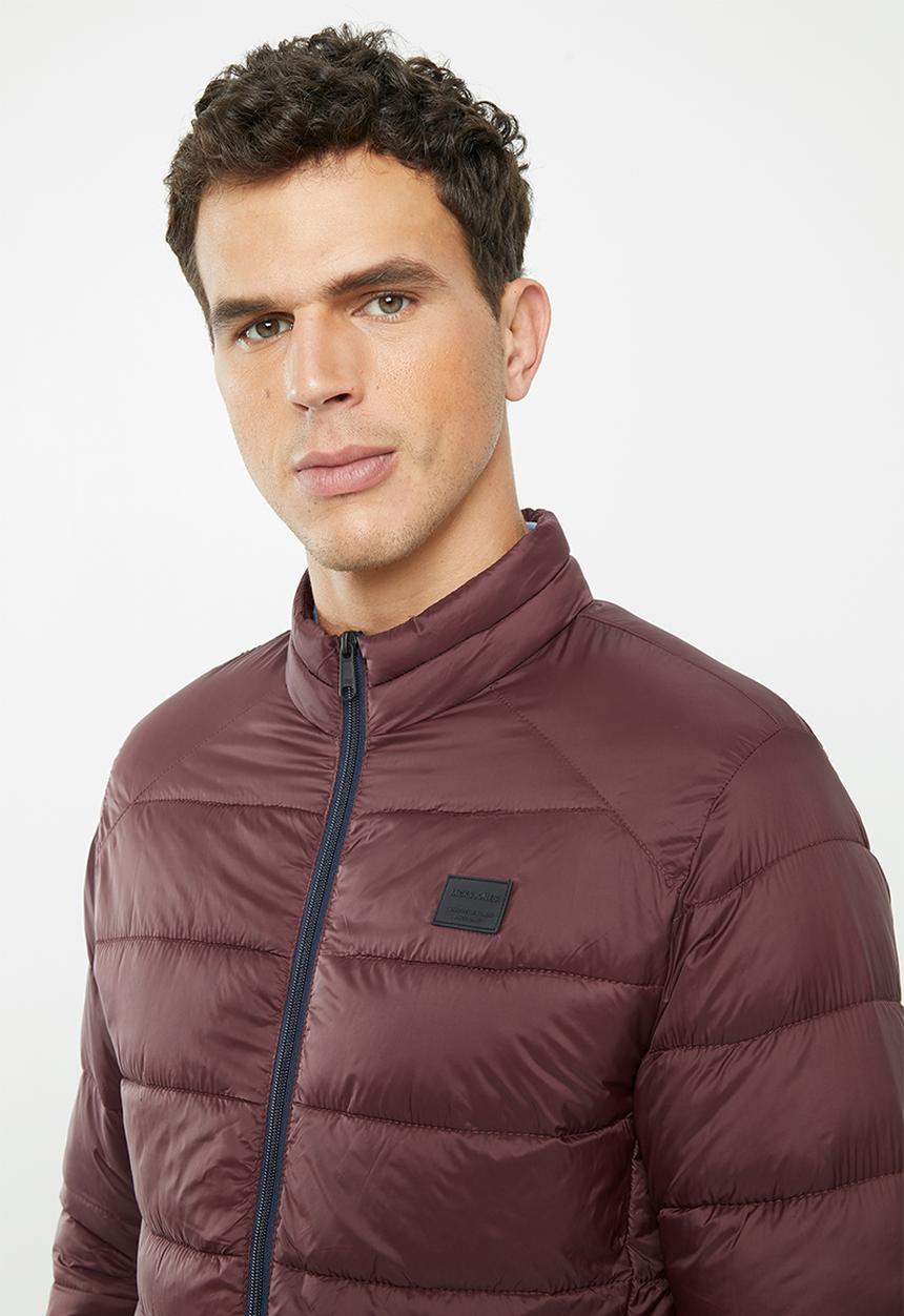 Jack & Jones - Bomb puffer collar jacket - burgundy