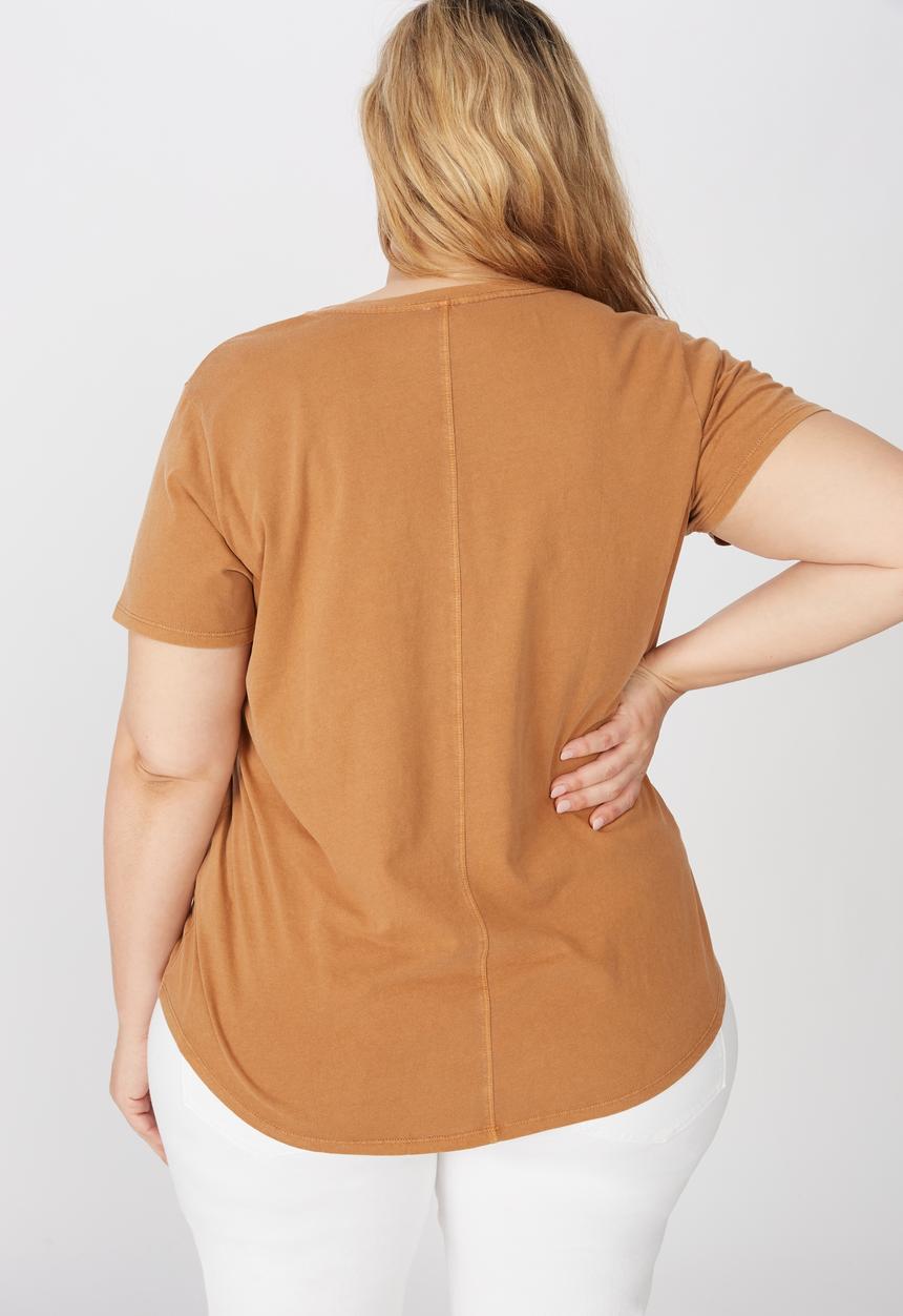 Cotton On - Curve the one scoop tee - brown 