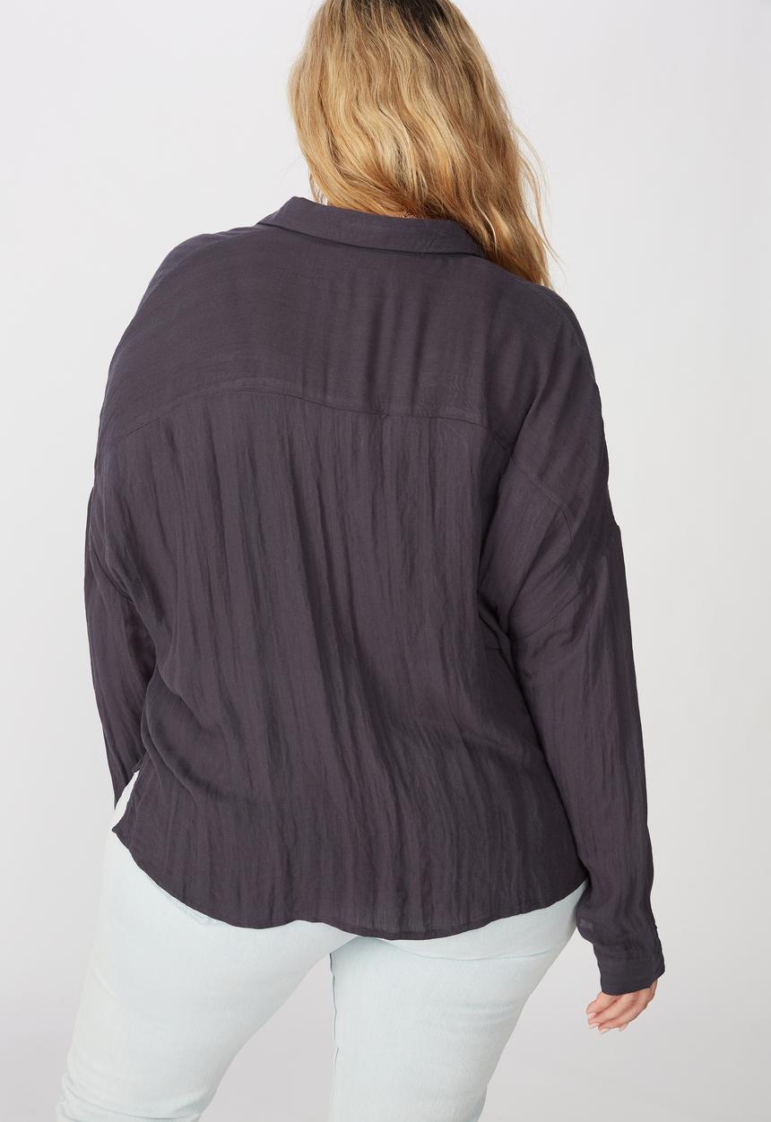 Cotton On - Curve oversized drop shoulder shirt - washed ebony