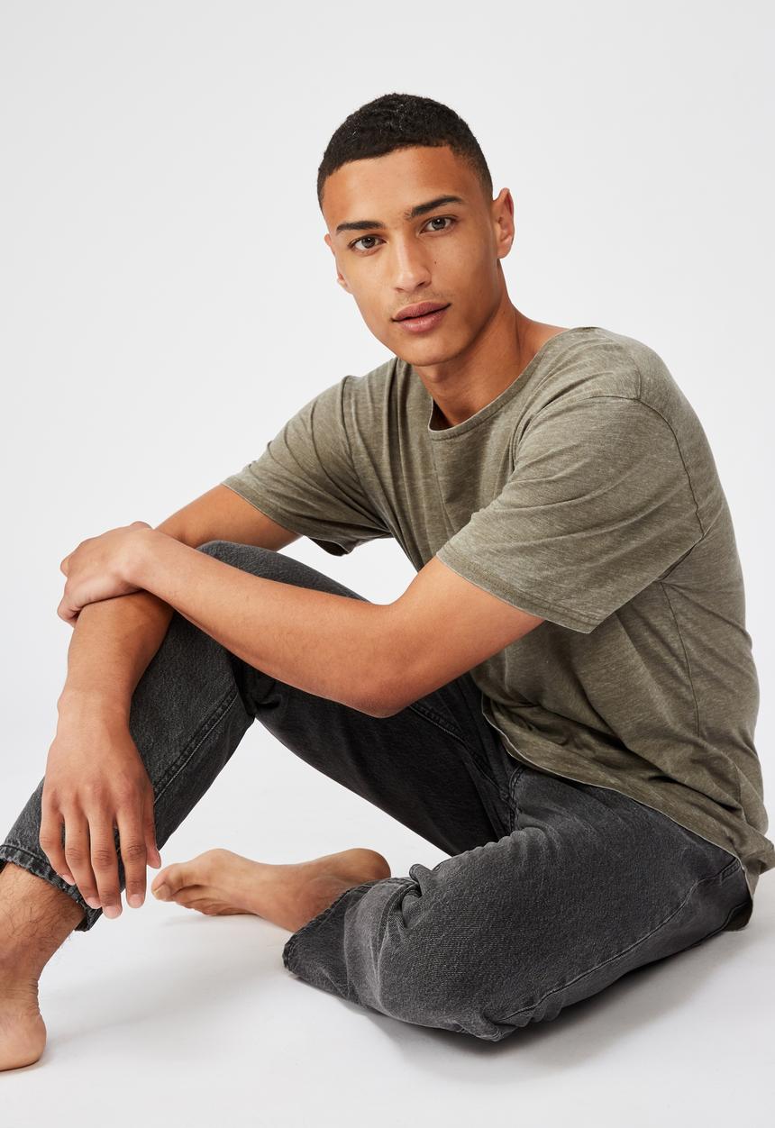 Cotton On - Longline curve hem burnout - washed khaki