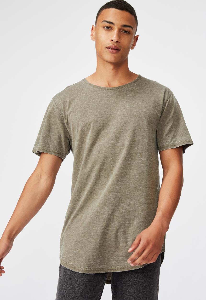 Cotton On - Longline curve hem burnout - washed khaki