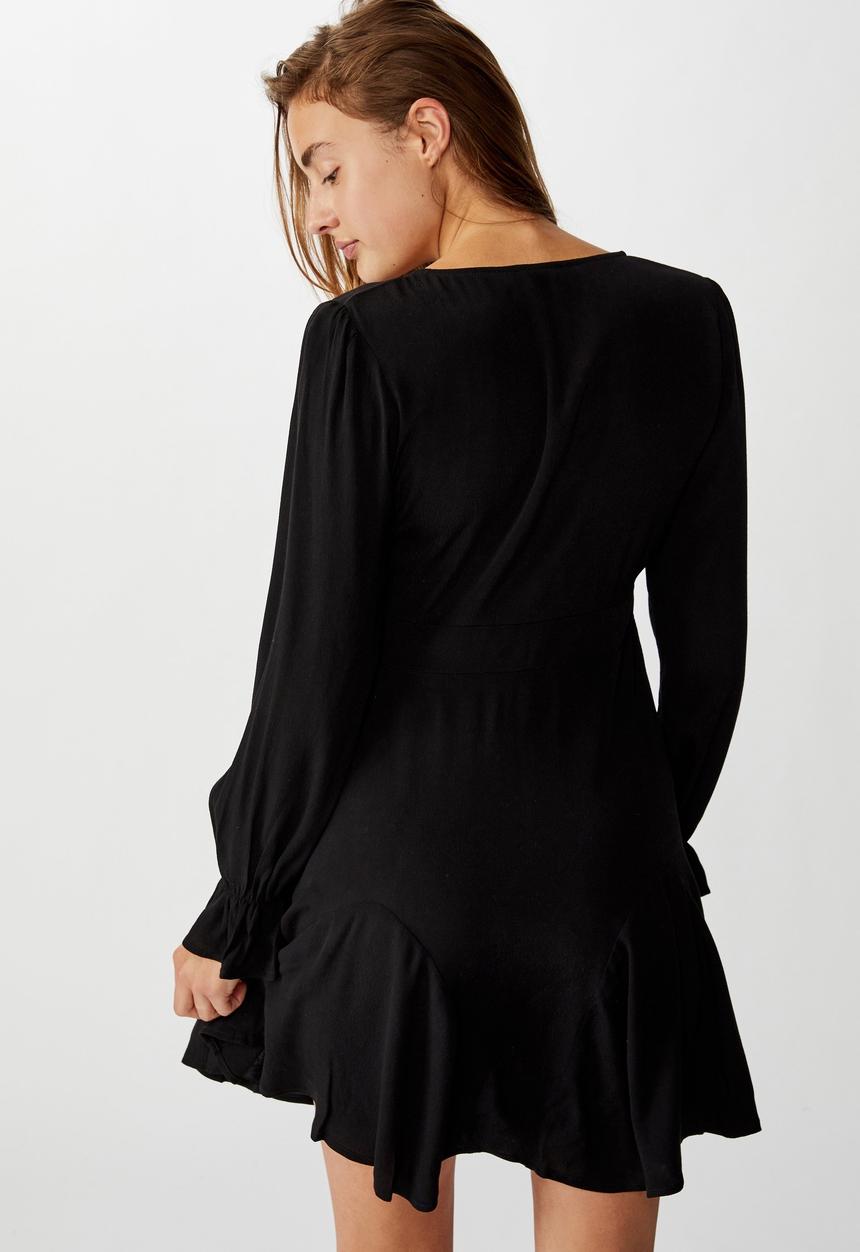 Cotton On - Woven pepa long sleeve mini dress - black