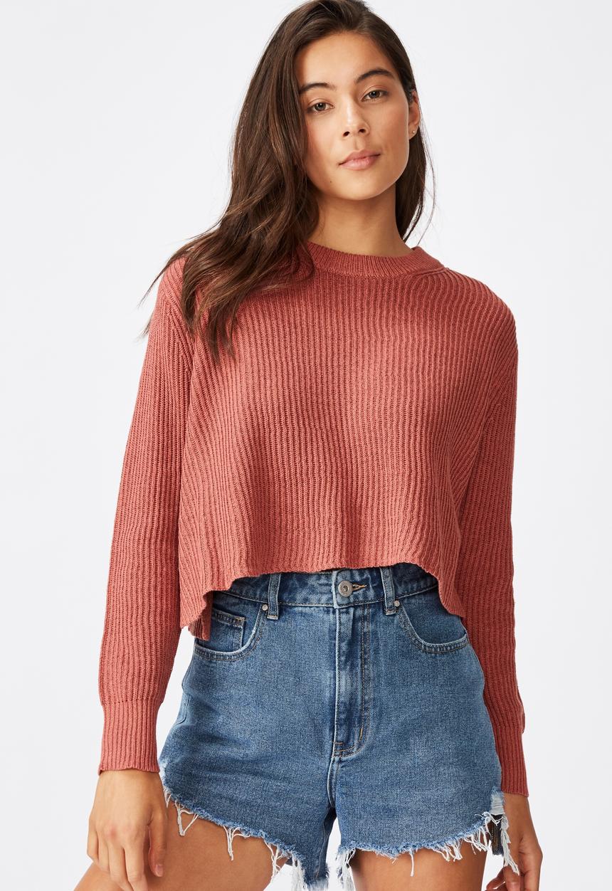 Cotton On - Archy cropped 2 pullover marsala twist - canyon rose